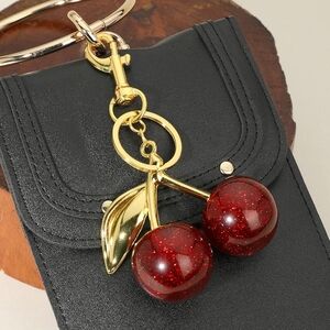 Glittered Gold Red Cherry Bag Charm / Key Chain Fashion Statement Accessory